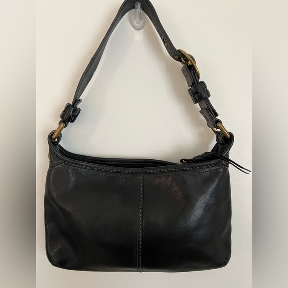 COACH Bleecker 11415 Smooth Black Leather Shoulder Bag Tattersall Lining - Picture 2 of 13